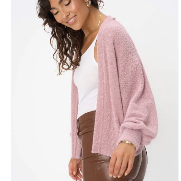 PROJECT SOCIAL T CHENILLE CARDI Cozy Pink Women's Sweater - Picture 3 of 5